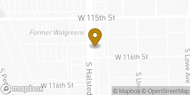 Map showing the location of Dunkin' in Chicago, IL 60628