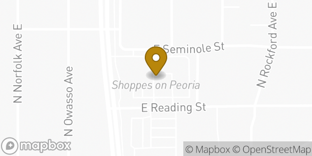 Map showing the location of The Shoppes On Peoria in Tulsa, OK 74106