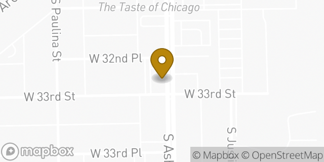 Map showing the location of Dunkin' in Chicago, IL 60608
