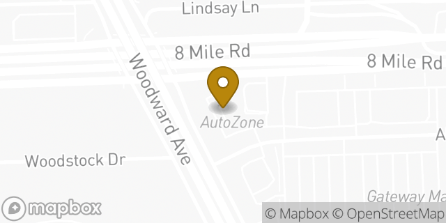 Map showing the location of AutoZone in Detroit, MI 48203