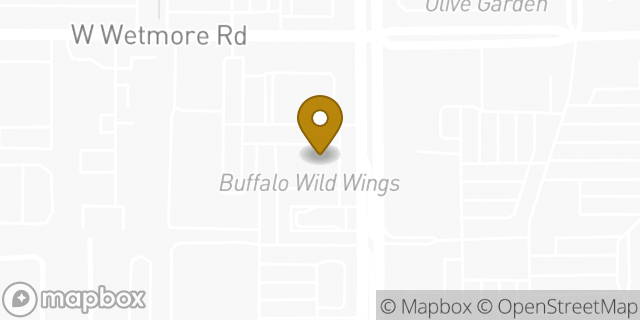 Map showing the location of Buffalo Wild Wings in Tucson, AZ 85705