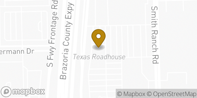 Map showing the location of Texas Roadhouse in Pearland, TX 77584