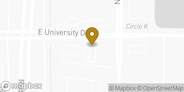 Map showing the location of University in Mesa, AZ 85207