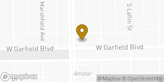 Map showing the location of Dunkin' in Chicago, IL 60609