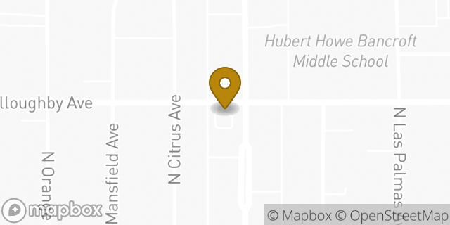 Map showing the location of Starbucks in Los Angeles, CA 90038