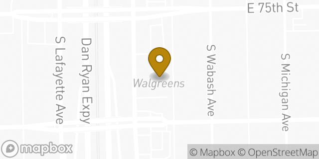 Map showing the location of Walgreens in Chicago, IL 60619