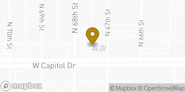 Map showing the location of Aldi in Milwaukee, WI 53216