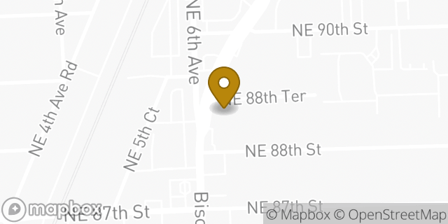 Map showing the location of Papa Johns Pizza in Miami Shores, FL 33138