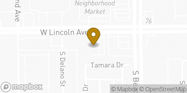 Map showing the location of AutoZone in Anaheim, CA 92801