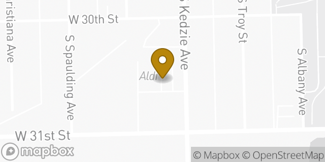 Map showing the location of Aldi in Chicago, IL 60623