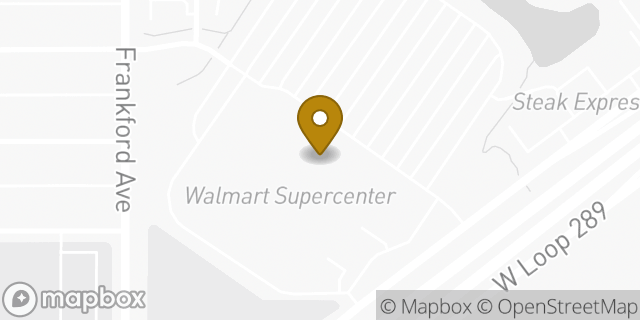 Map showing the location of Walmart Supercenter in Lubbock, TX 79416