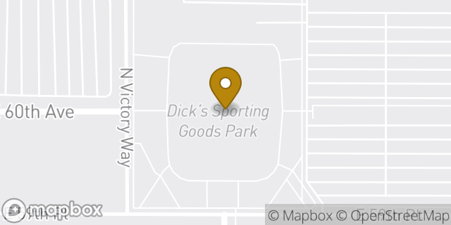 Map showing the location of Dick's Sporting Goods Park in Commerce City, CO 80022