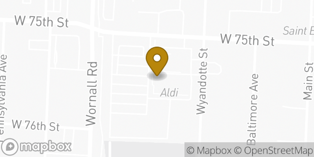 Map showing the location of Aldi in Kansas City, MO 64114
