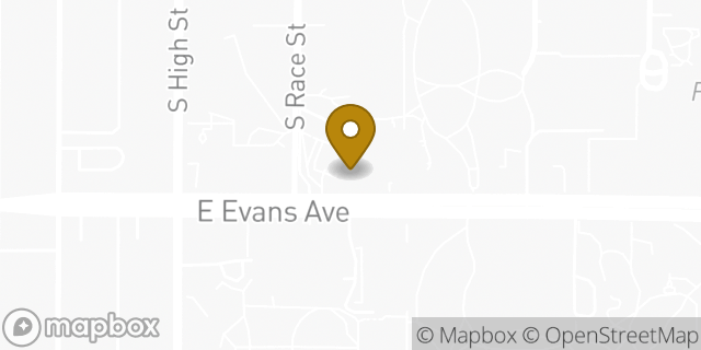 Map showing the location of Starbucks Coffee Company in Denver, CO 80210