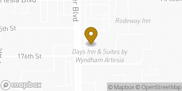 Map showing the location of Days Inn and Suites by Wyndham Artesia in Artesia, CA 90701