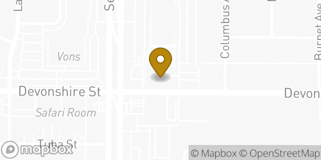 Map showing the location of Bank of America Financial Center & Walk-Up ATM | Sepulveda-Devonshire in Mission Hills, CA 91345