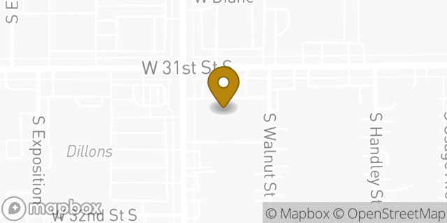 Map showing the location of QuikTrip Store #320 1021 W 31st St S in Wichita, KS 67217