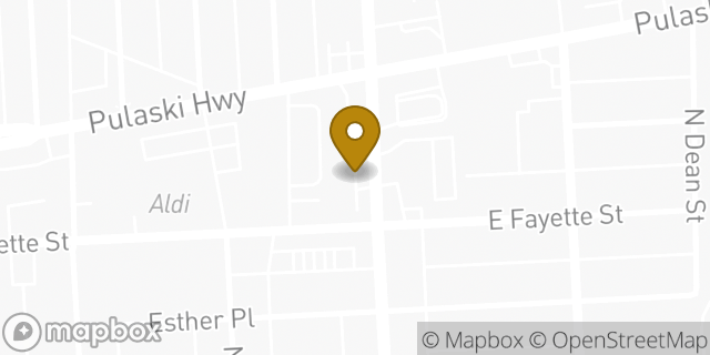 Map showing the location of Bank Of America in Baltimore, MD 21224