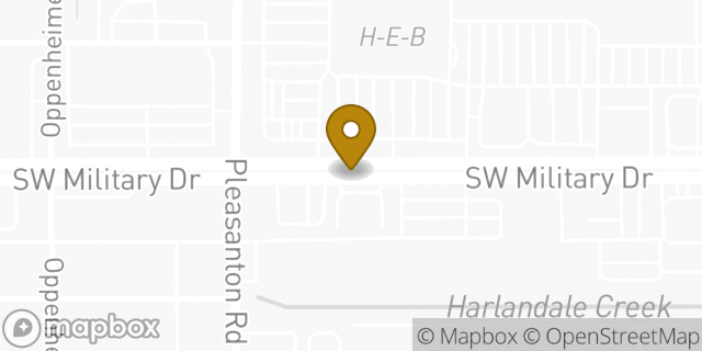 Map showing the location of Military and Pleasanton H-E-B in San Antonio, TX 78221