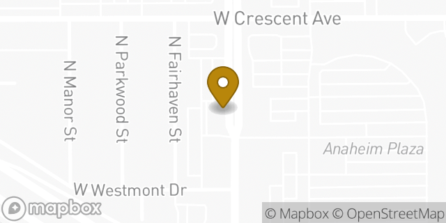 Map showing the location of Chase Bank in Anaheim, CA 92801