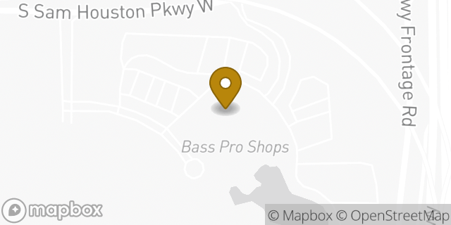 Map showing the location of Bass Pro Shops in Pearland, TX 77047