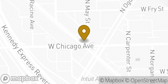 Map showing the location of Dunkin' in Chicago, IL 60642