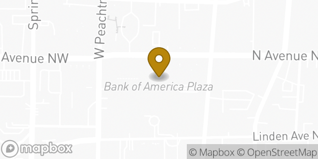 Map showing the location of Bank of America Plaza in Atlanta, GA 30308