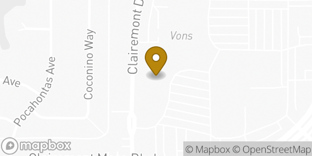 Map showing the location of Crown Ace Hardware in San Diego, CA 92117