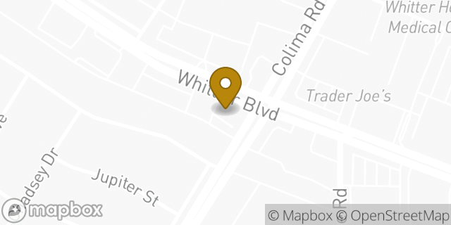 Map showing the location of Starbucks in Whittier, CA 90605