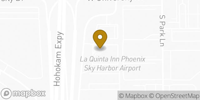 Map showing the location of La Quinta Inn Phoenix Sky Harbor Airport in Tempe, AZ 85281