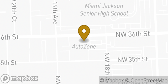 Map showing the location of AutoZone in Miami, FL 33142