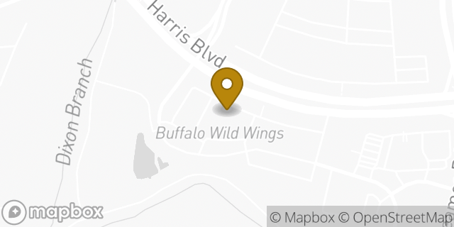 Map showing the location of Buffalo Wild Wings in Charlotte, NC 28216