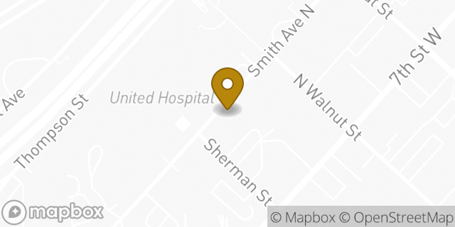 Map showing the location of Allina Health United General Surgery Clinic in St Paul, MN 55102