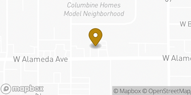 Map showing the location of Alameda in Denver, CO 80223
