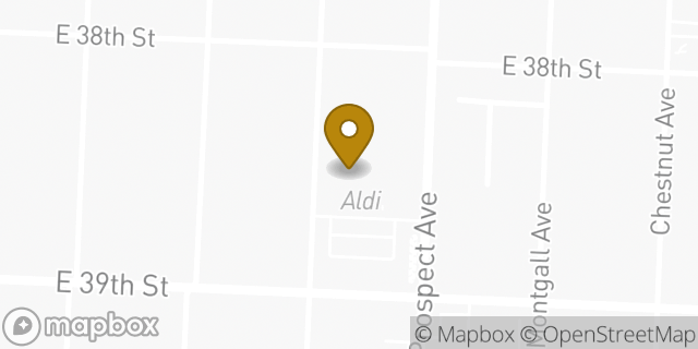 Map showing the location of Aldi in Kansas City, MO 64128