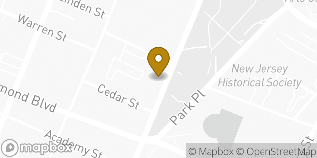 Map showing the location of Starbucks in Newark, NJ 07102