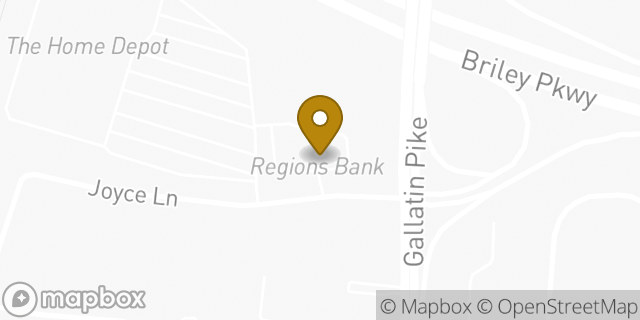 Map showing the location of Regions Bank in Nashville, TN 37216