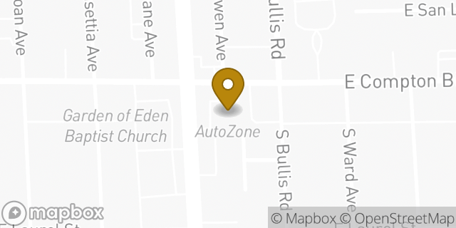 Map showing the location of AutoZone in Compton, CA 90221