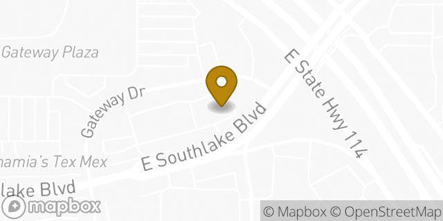 Map showing the location of Bank of America in Southlake, TX 76092