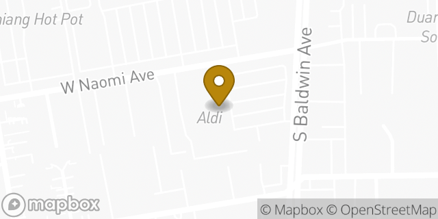 Map showing the location of Aldi in Arcadia, CA 91007