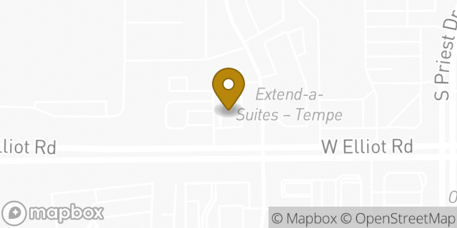Map showing the location of W Elliot Rd & S Harl Ave in Tempe, AZ 85284