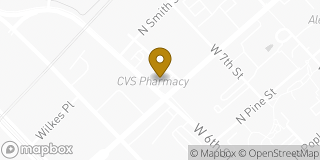 Map showing the location of Dunkin' in Charlotte, NC 28202
