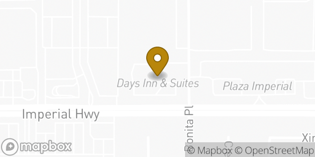 Map showing the location of Days Inn & Suites Fullerton in Fullerton, CA 92835