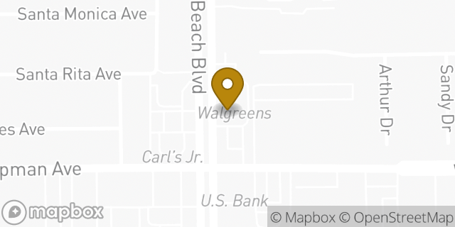 Map showing the location of Walgreens Pharmacy in Stanton, CA 90680