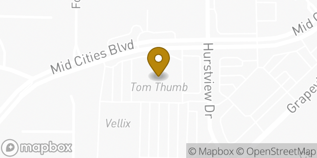 Map showing the location of Tom Thumb Pharmacy in Hurst, TX 76054
