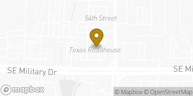 Map showing the location of Texas Roadhouse in San Antonio, TX 78223