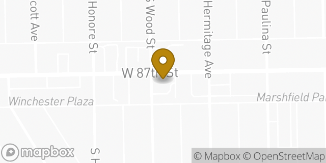 Map showing the location of Dunkin' in Chicago, IL 60620