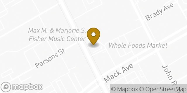 Map showing the location of Bank of America in Detroit, MI 48201