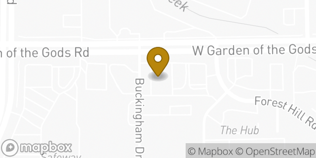 Map showing the location of Garden of the Gods Rd & Buckingham Dr in Colorado Springs, CO 80907