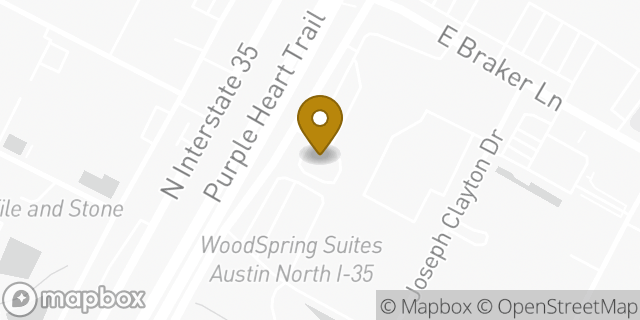 Map showing the location of I35 & Braker in Austin, TX 78753